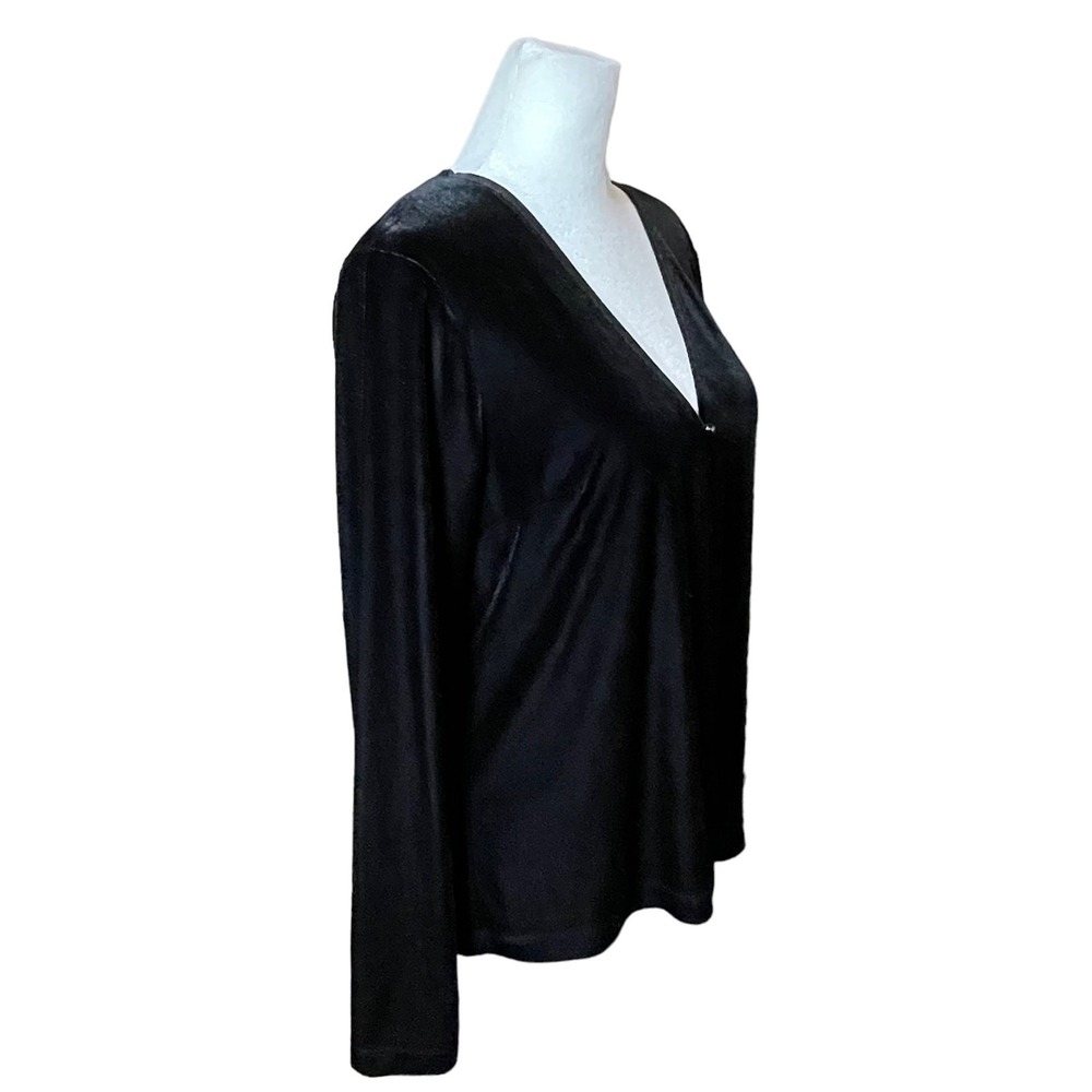 Vintage 90s Velvet Velour Cardigan Women L Black Goth Witchy Y2K Open Front Dark - Picture 9 of 13